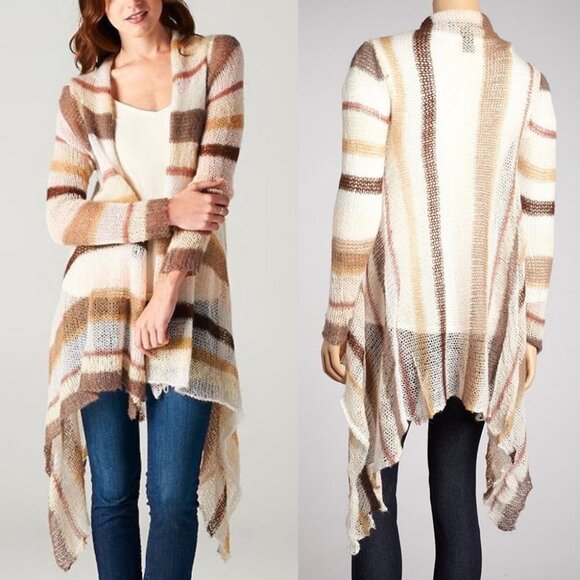 Love Stitch‎ Mohair Pink Grey Blue Striped Open Knit Cardigan Sweater Size Small - Picture 12 of 12